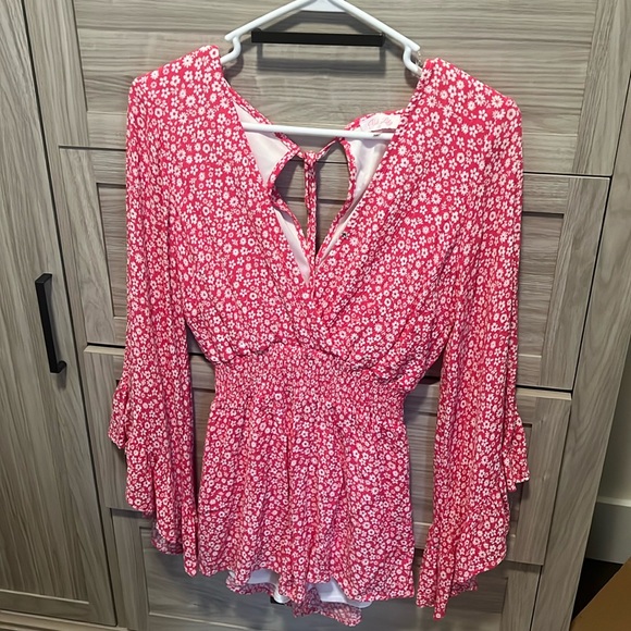 Pink Lily Pants - Pink Bell sleeve Romper